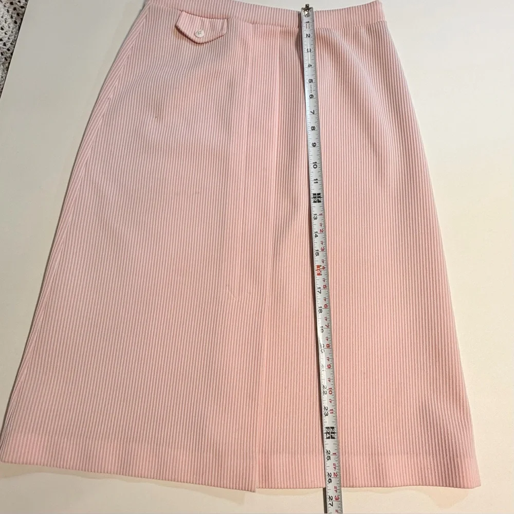 VINTAGE candy stripe pastel pink ticking midi skirt textured button pocket‎ 70s